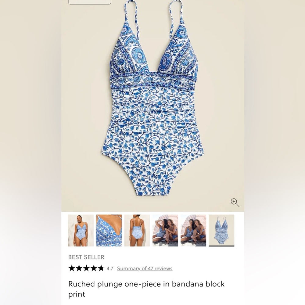 Blue and White  One-Piece Swimsuit. Bandana block print